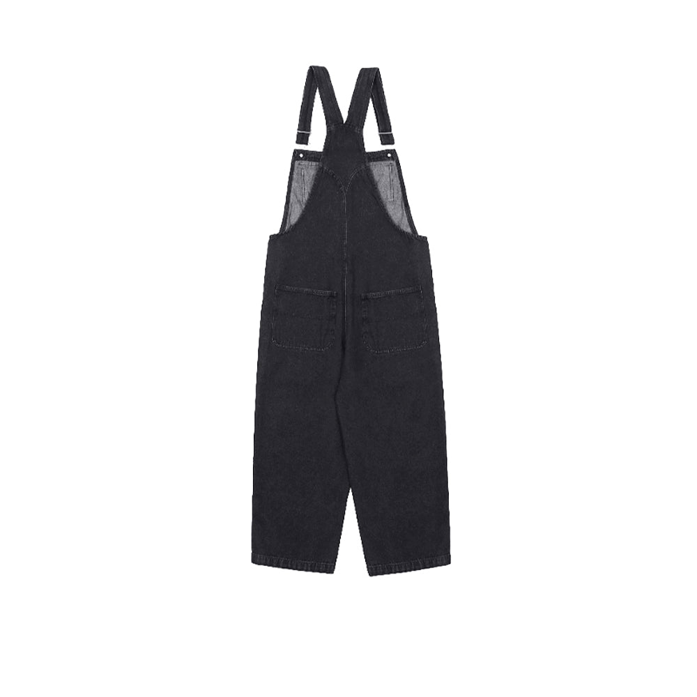 smiley-badge-print-denim-casual-wide-leg-suspenders