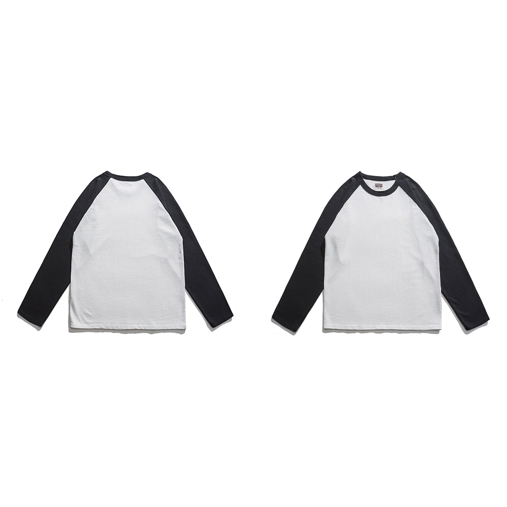 CREW-NECK RAGLAN 100% CUTTON RETRO COLOR CONTRAST LONG SLEEVES