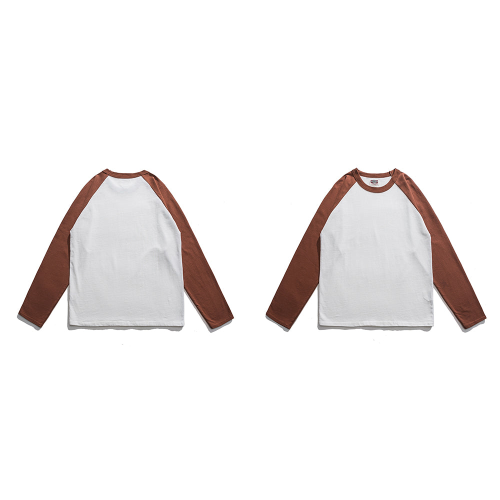CREW-NECK RAGLAN 100% CUTTON RETRO COLOR CONTRAST LONG SLEEVES