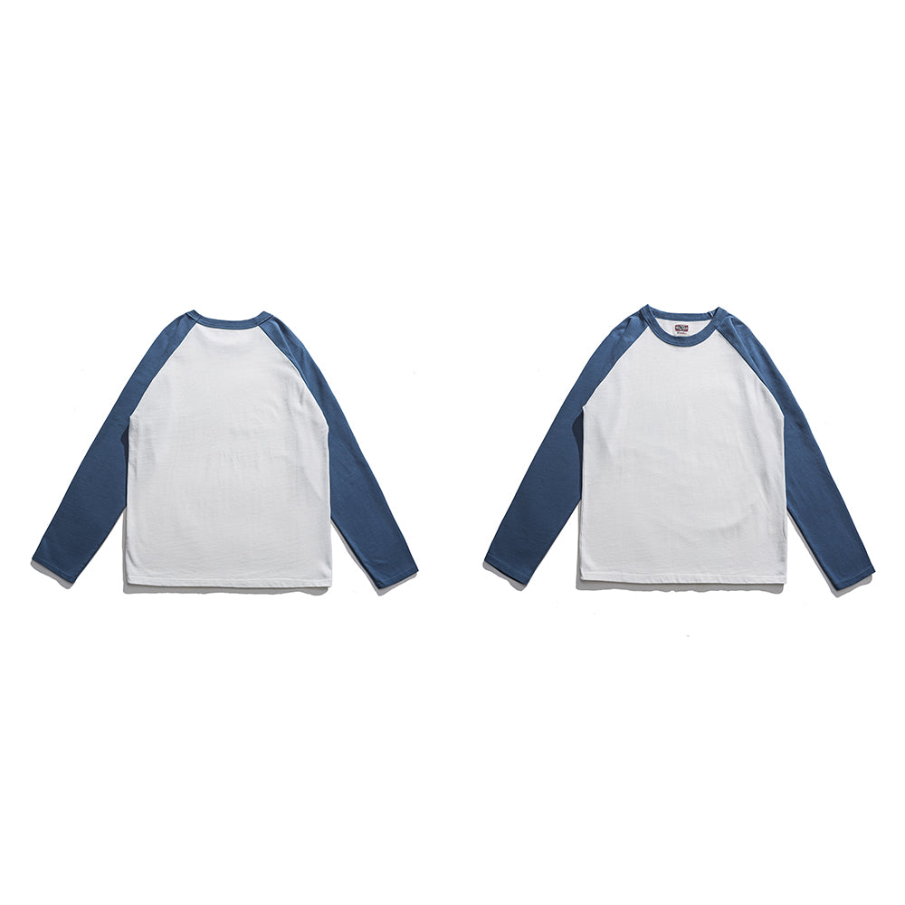 CREW-NECK RAGLAN 100% CUTTON RETRO COLOR CONTRAST LONG SLEEVES