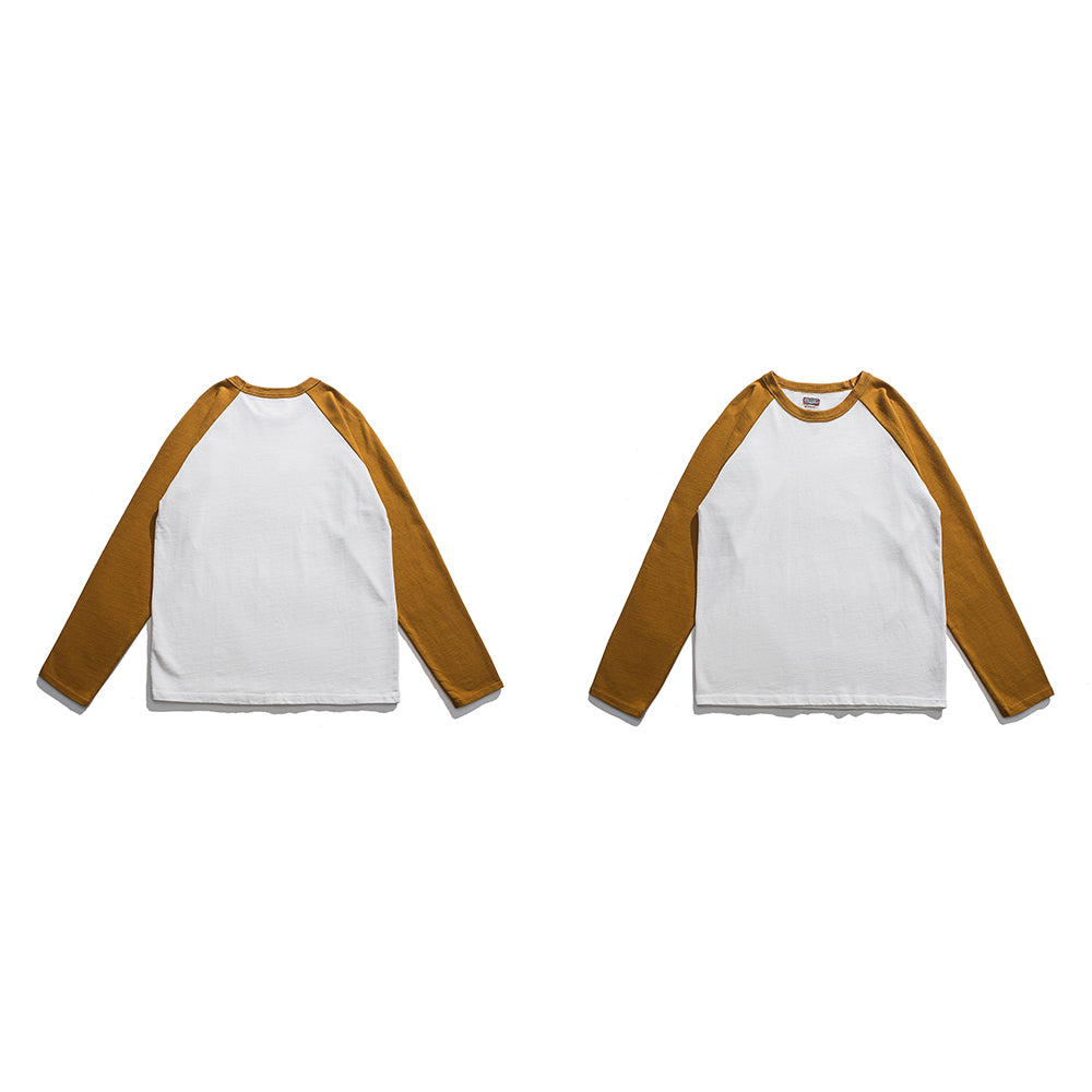 CREW-NECK RAGLAN 100% CUTTON RETRO COLOR CONTRAST LONG SLEEVES