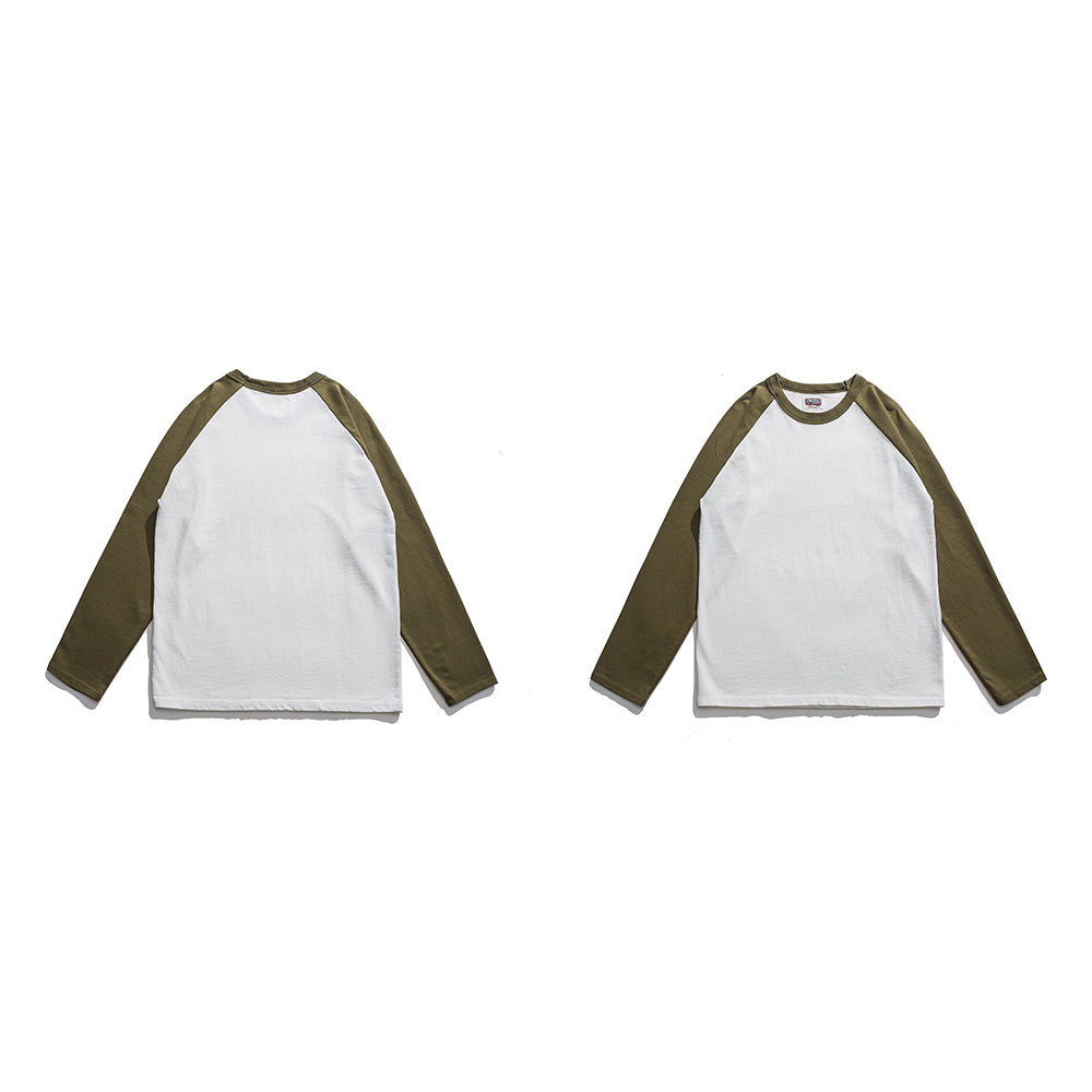 CREW-NECK RAGLAN 100% CUTTON RETRO COLOR CONTRAST LONG SLEEVES