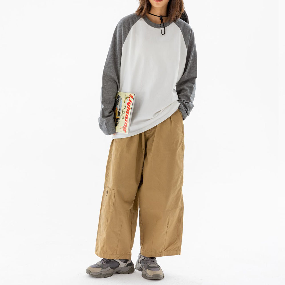 CREW-NECK RAGLAN 100% CUTTON RETRO COLOR CONTRAST LONG SLEEVES