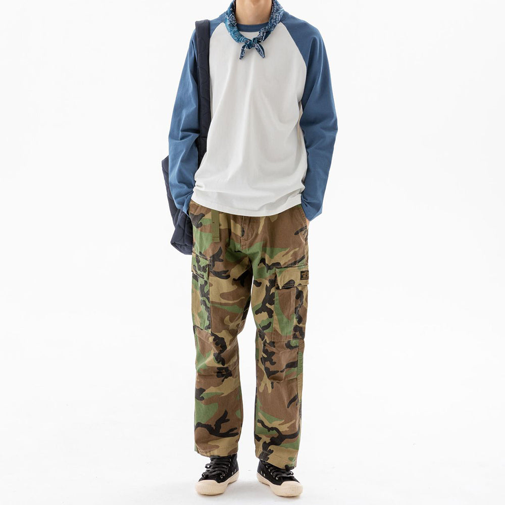 CREW-NECK RAGLAN 100% CUTTON RETRO COLOR CONTRAST LONG SLEEVES