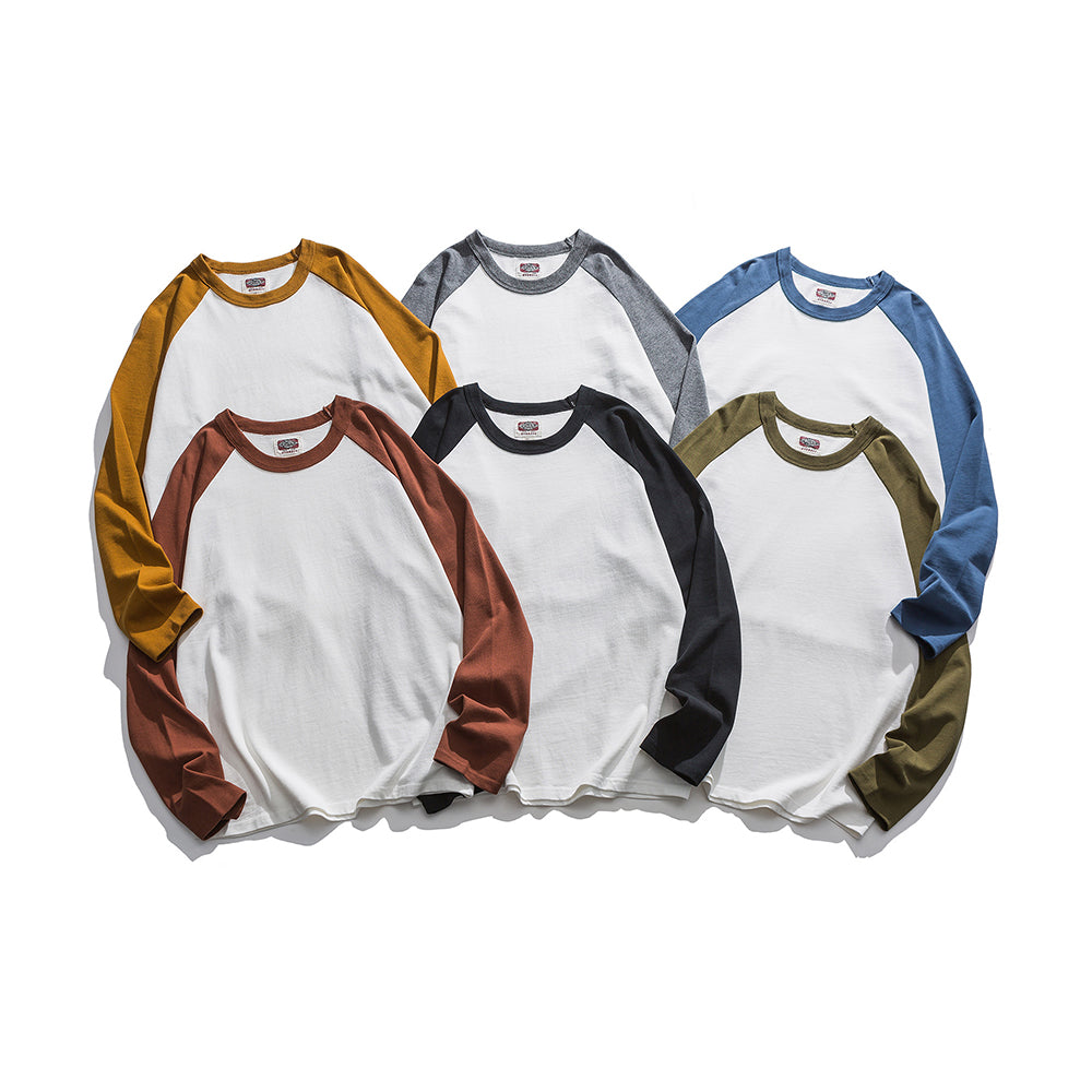 CREW-NECK RAGLAN 100% CUTTON RETRO COLOR CONTRAST LONG SLEEVES