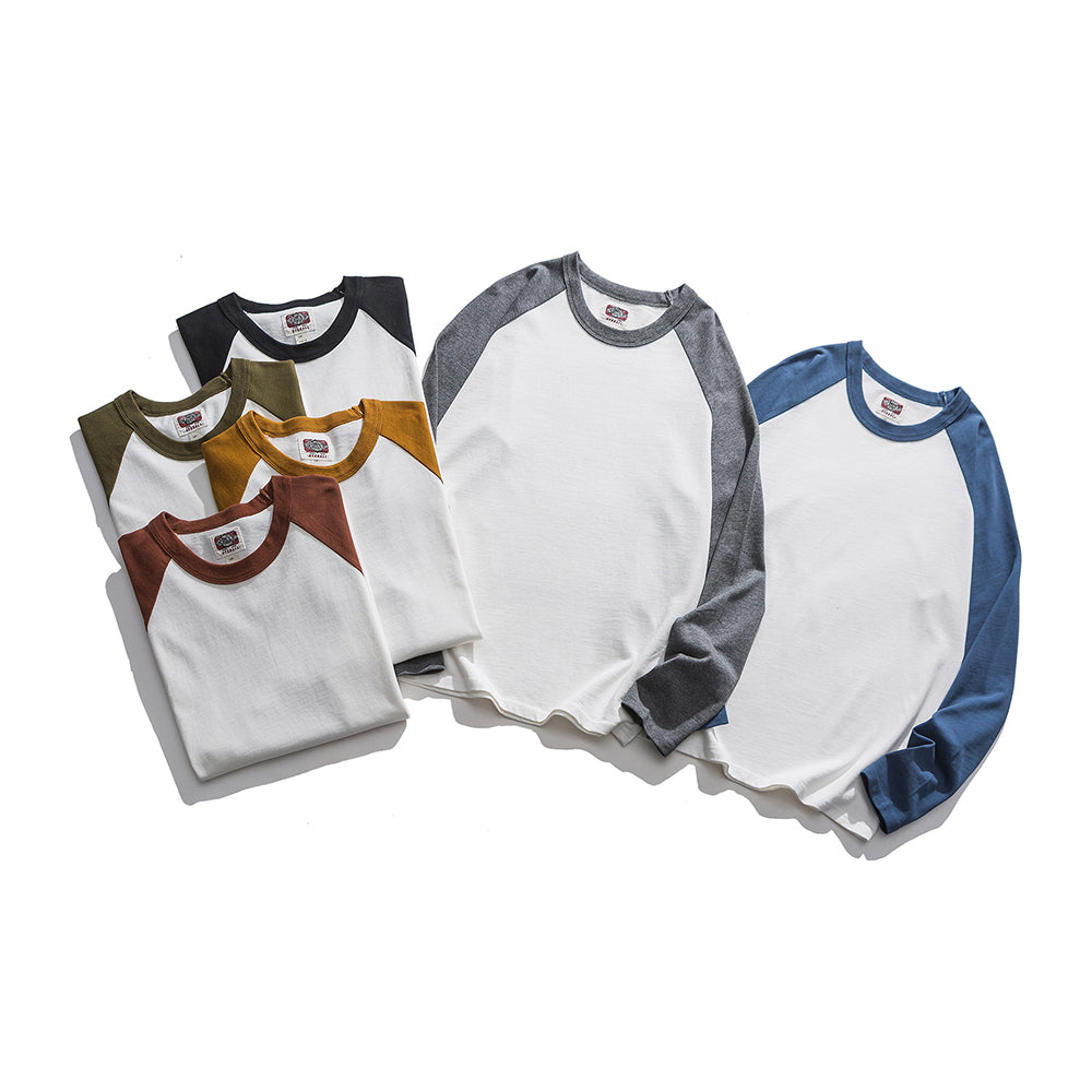 CREW-NECK RAGLAN 100% CUTTON RETRO COLOR CONTRAST LONG SLEEVES