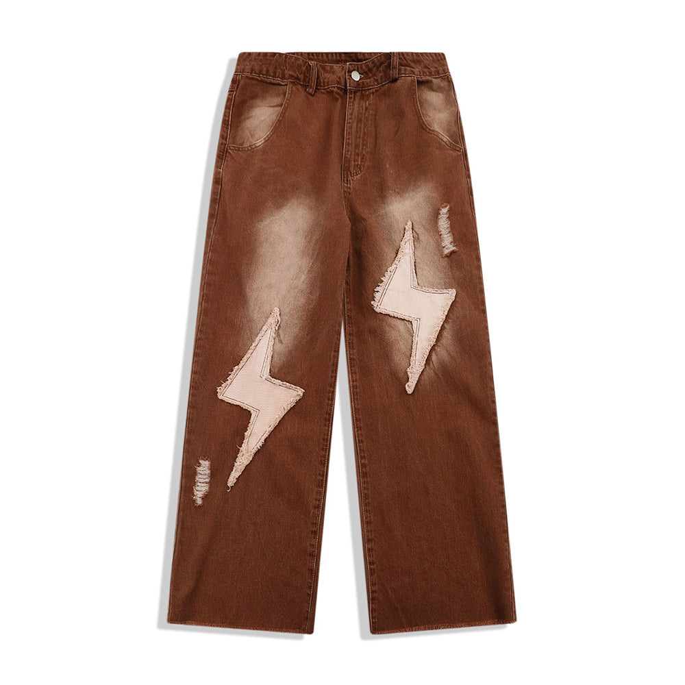 DISTRESSED LIGHTNING PATCH WASHED GRIND WHITE JEAN