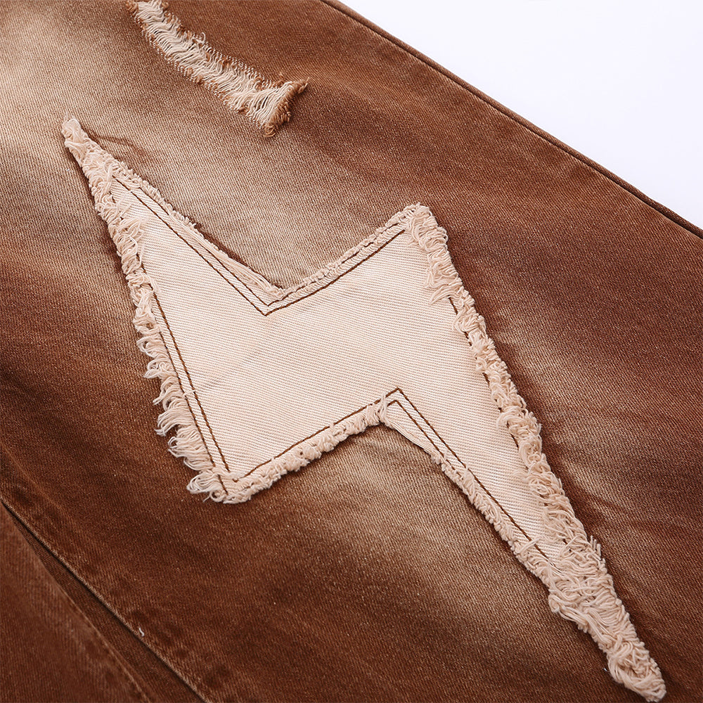 DISTRESSED LIGHTNING PATCH WASHED GRIND WHITE JEAN