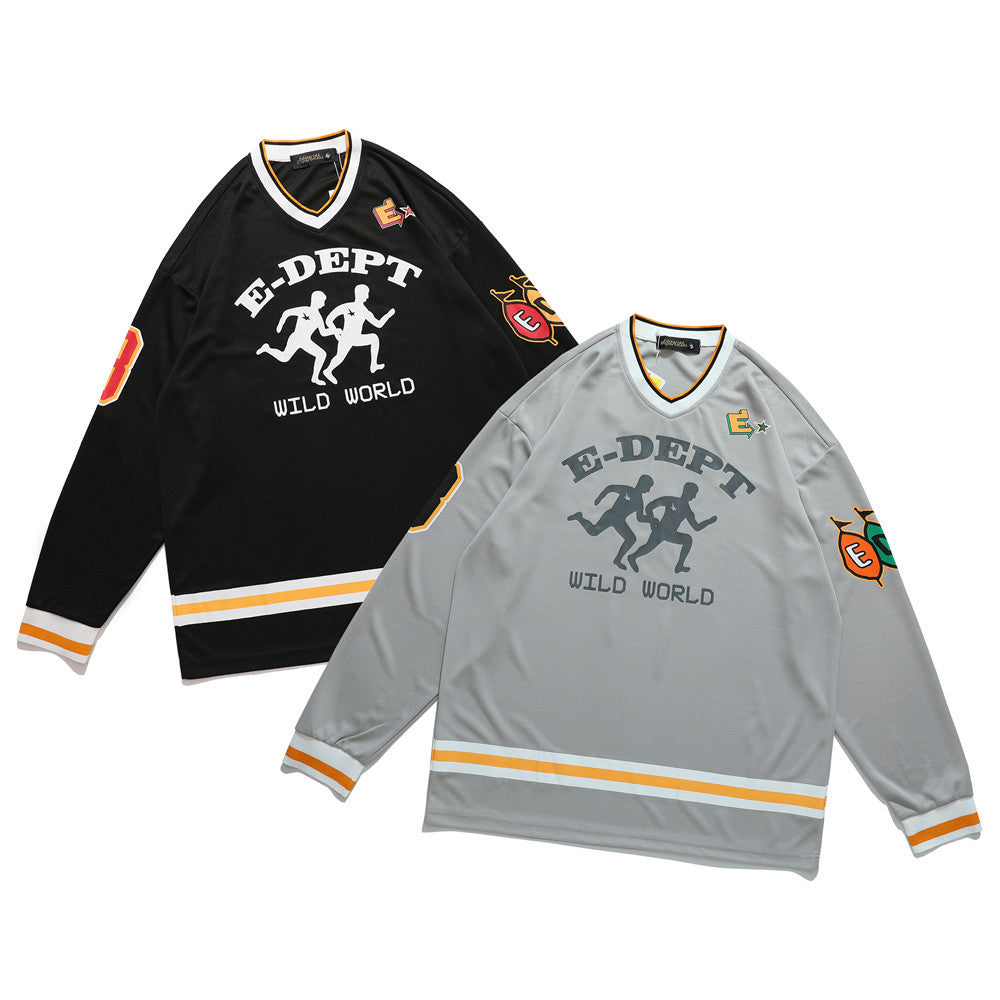 DRAPED LOOSE LONG-SLEEVED TOP MESH & BREATHABLE SPORTS WITH LETTER PRINT