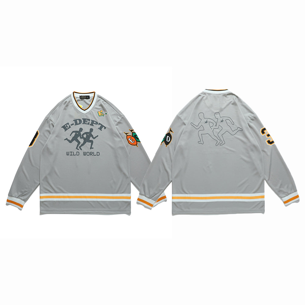 DRAPED LOOSE LONG-SLEEVED TOP MESH & BREATHABLE SPORTS WITH LETTER PRINT