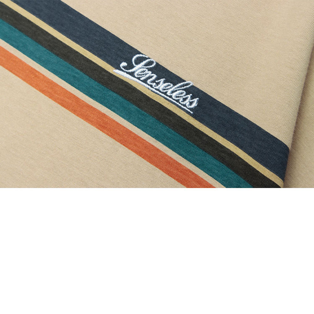 EMBROIDERED LETTER STRIPED ILLUSION TEE