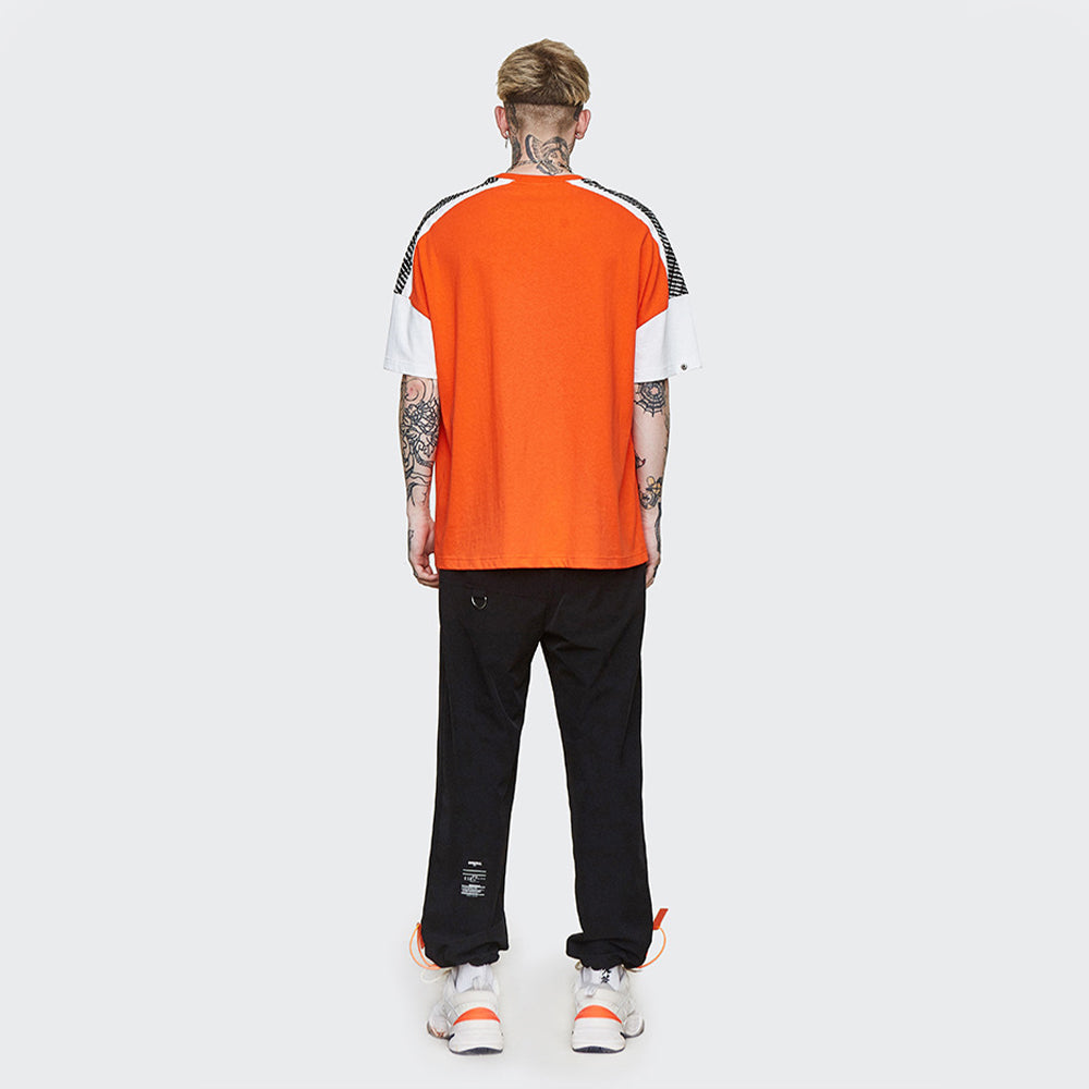 FLUORESCENT ORANGE DRAWSTRING STRETCH SWEATPANTS