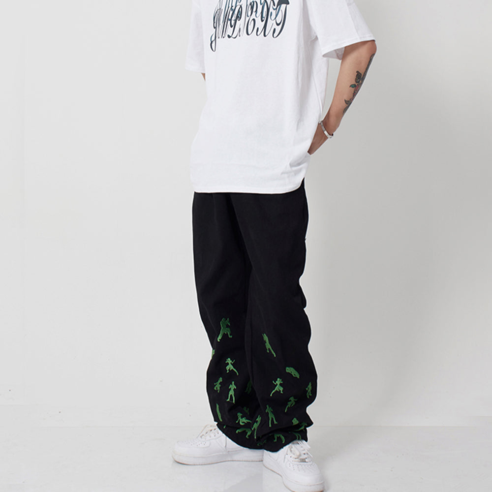 GAME KING OF FIGHTERS EMBROIDERED BLACK TROUSERS