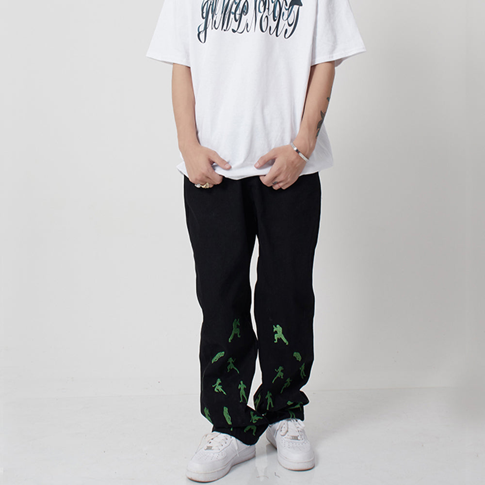 GAME KING OF FIGHTERS EMBROIDERED BLACK TROUSERS