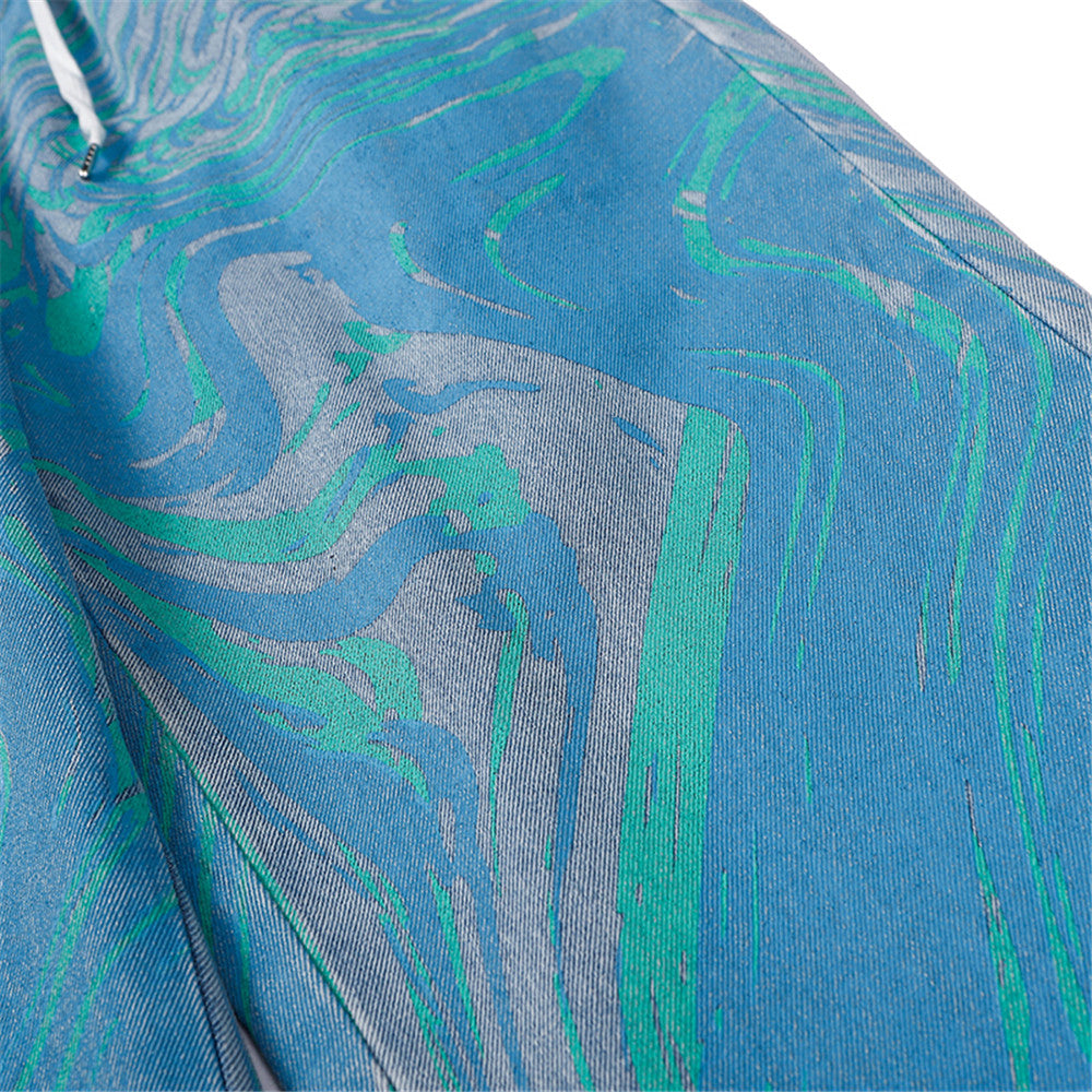 HARAJUKU TIE-DYE WASHED DENIM DRAWSTRING PANTS