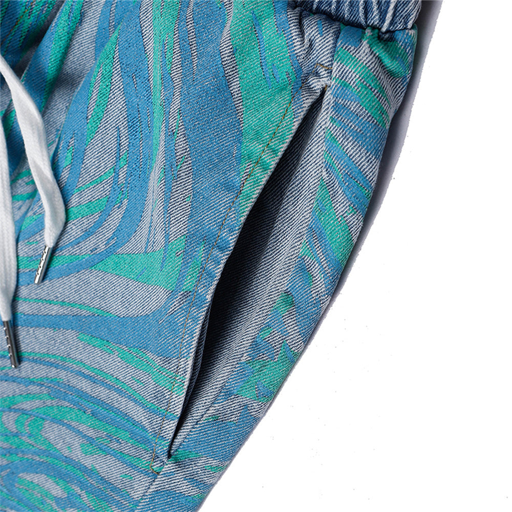 HARAJUKU TIE-DYE WASHED DENIM DRAWSTRING PANTS