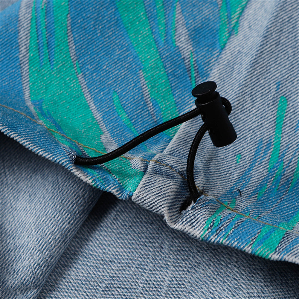 HARAJUKU TIE-DYE WASHED DENIM DRAWSTRING PANTS