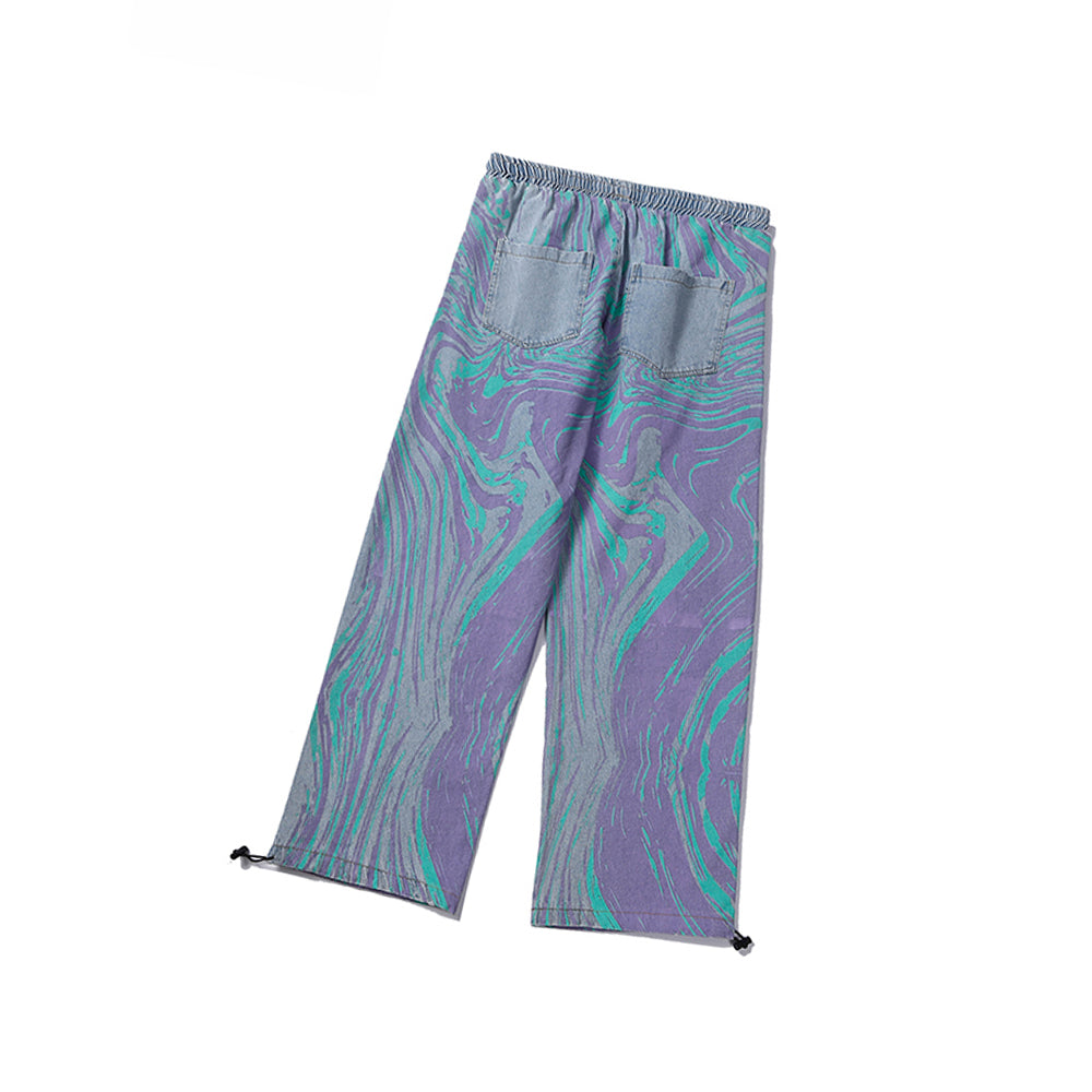 HARAJUKU TIE-DYE WASHED DENIM DRAWSTRING PANTS