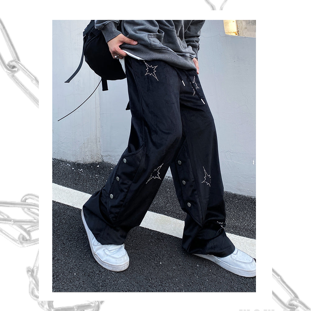 HOTFIX RHINESTONE VIBE VELVET  HIP-HOP PANTS