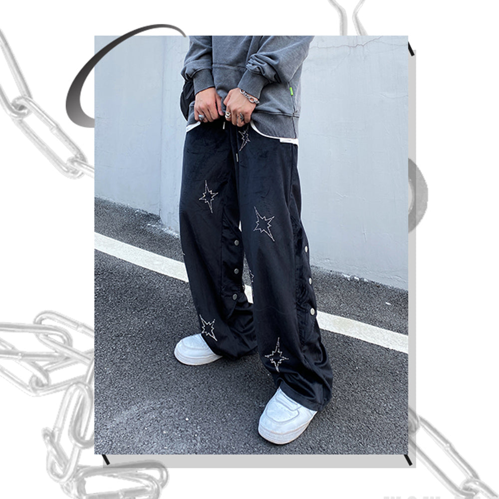 HOTFIX RHINESTONE VIBE VELVET  HIP-HOP PANTS