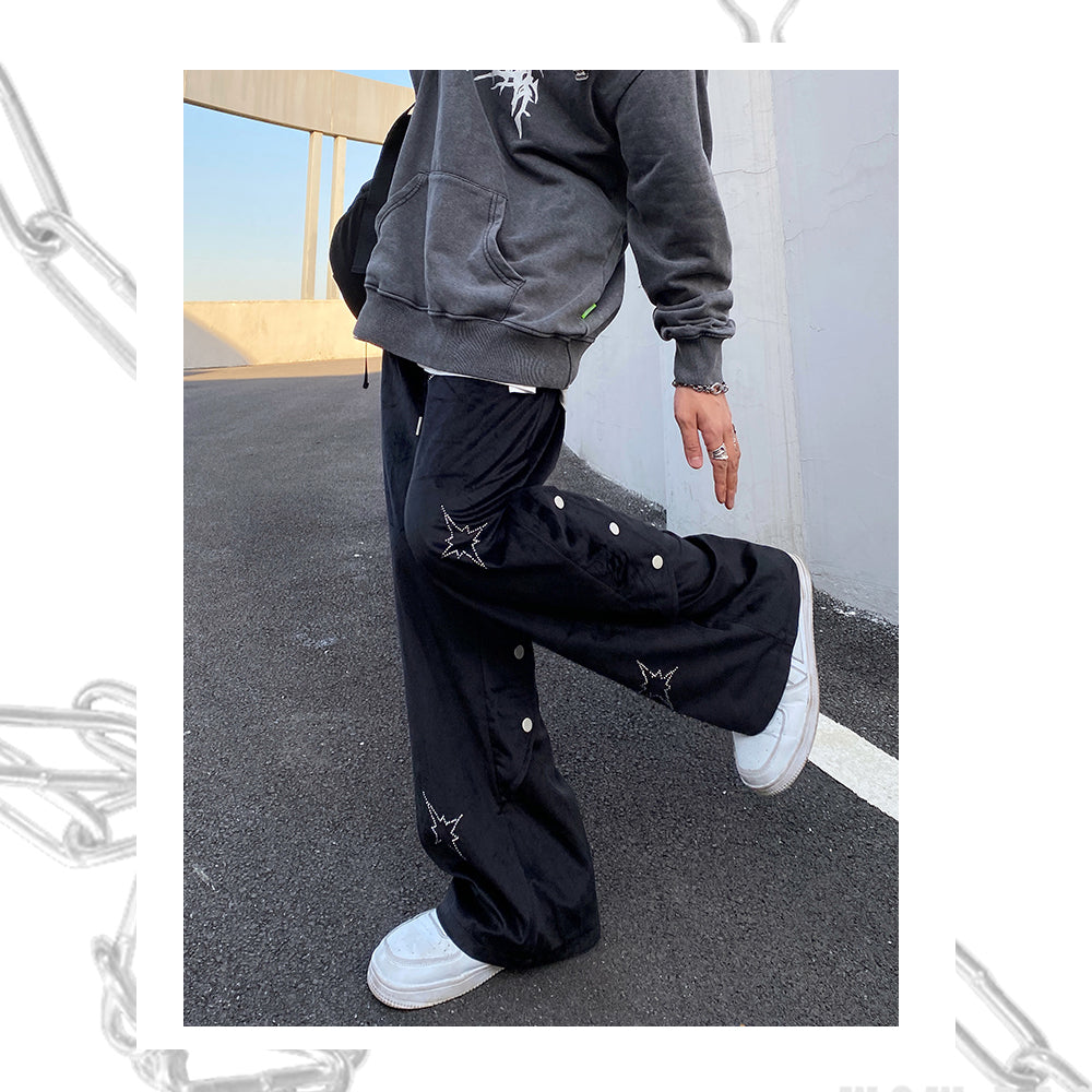 HOTFIX RHINESTONE VIBE VELVET  HIP-HOP PANTS