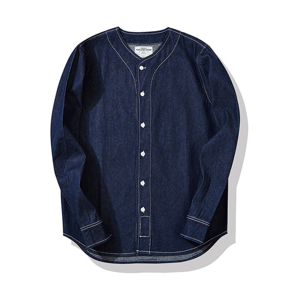 HEAVYWEIGHT STRIPED PLAIN DENIM BASEBALL COLLAR JACKET