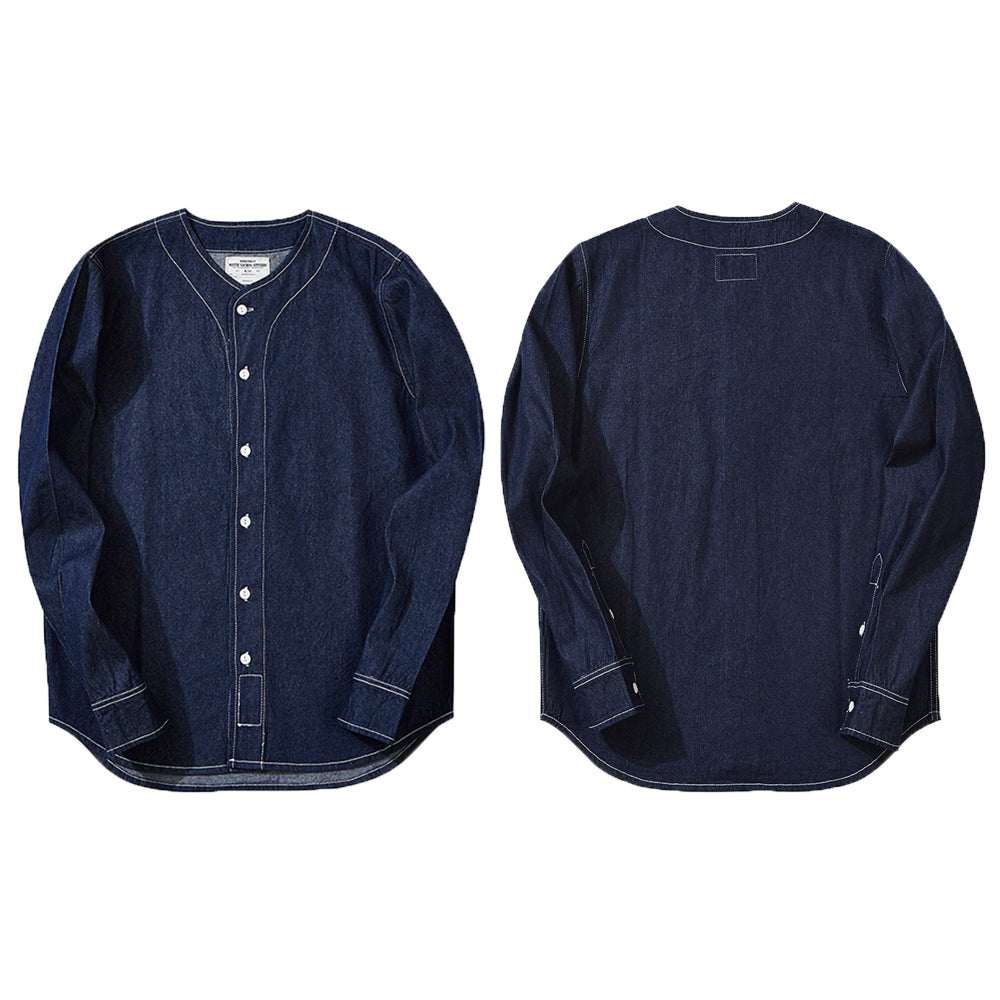 HEAVYWEIGHT STRIPED PLAIN DENIM BASEBALL COLLAR JACKET