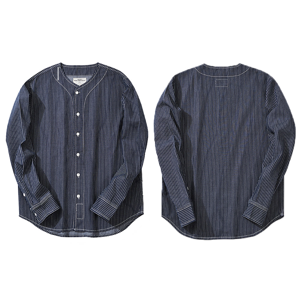 HEAVYWEIGHT STRIPED PLAIN DENIM BASEBALL COLLAR JACKET