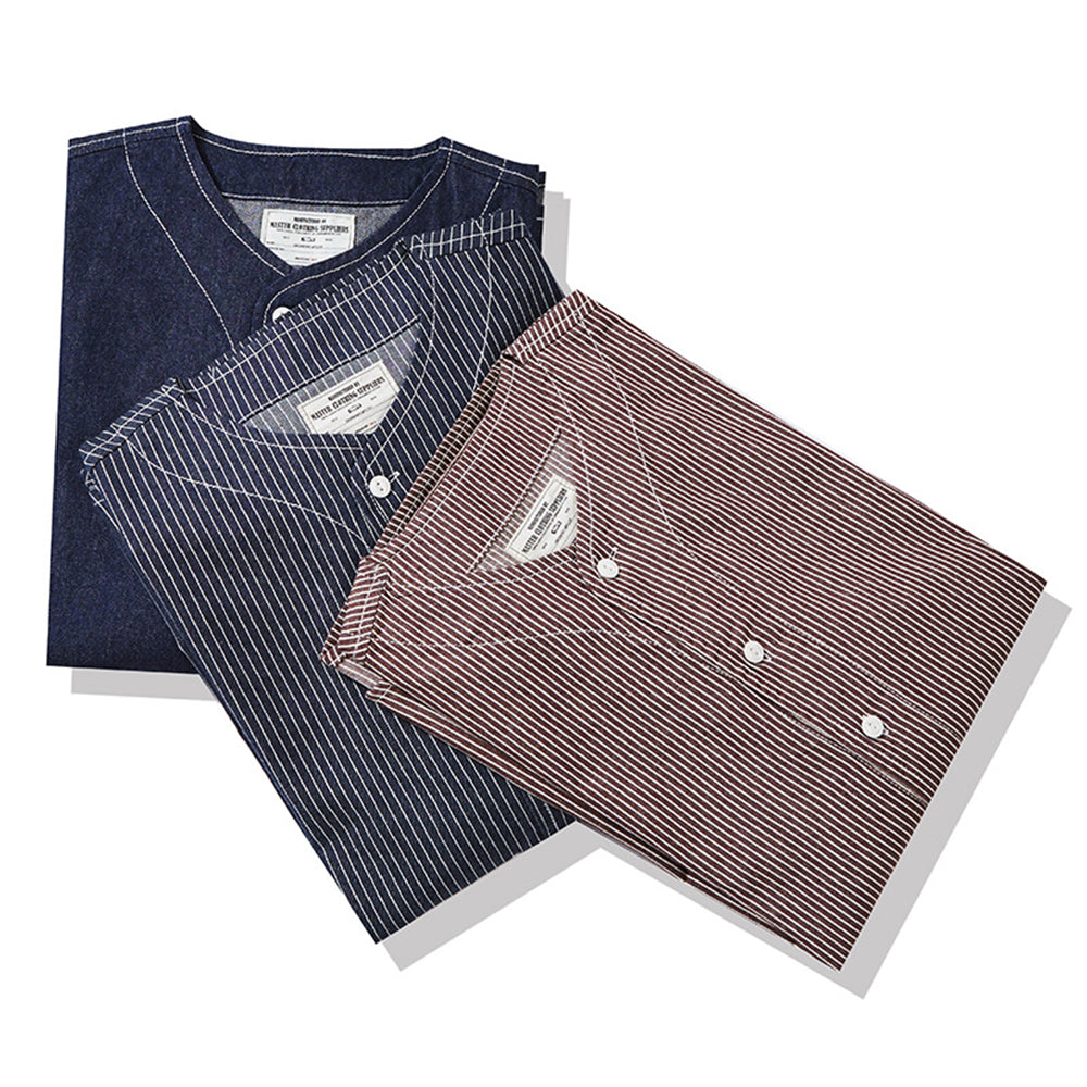 HEAVYWEIGHT STRIPED PLAIN DENIM BASEBALL COLLAR JACKET