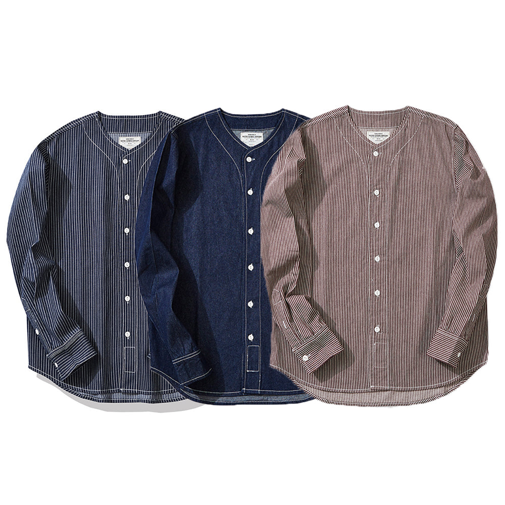HEAVYWEIGHT STRIPED PLAIN DENIM BASEBALL COLLAR JACKET