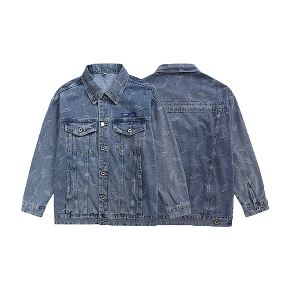 LAPEL CASUAL WASHED JACQUARD DEMIN JACKET