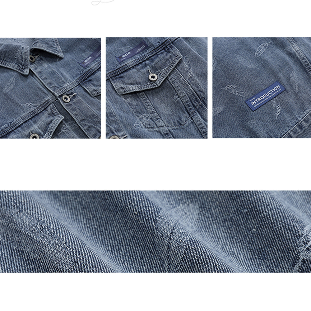 LAPEL CASUAL WASHED JACQUARD DEMIN JACKET