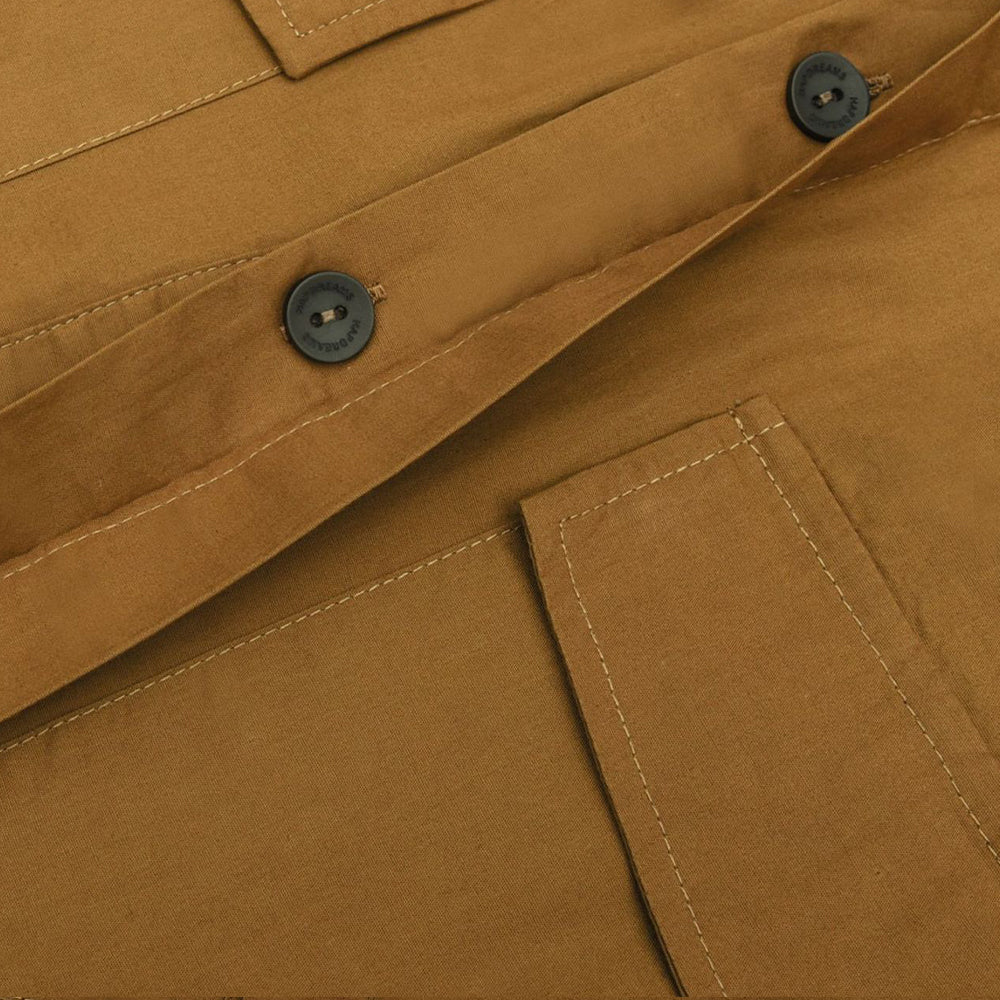 MULTI POCKET DRAWSTRING BASEBALL COLLAR SHORT SLEEVE SHIRT