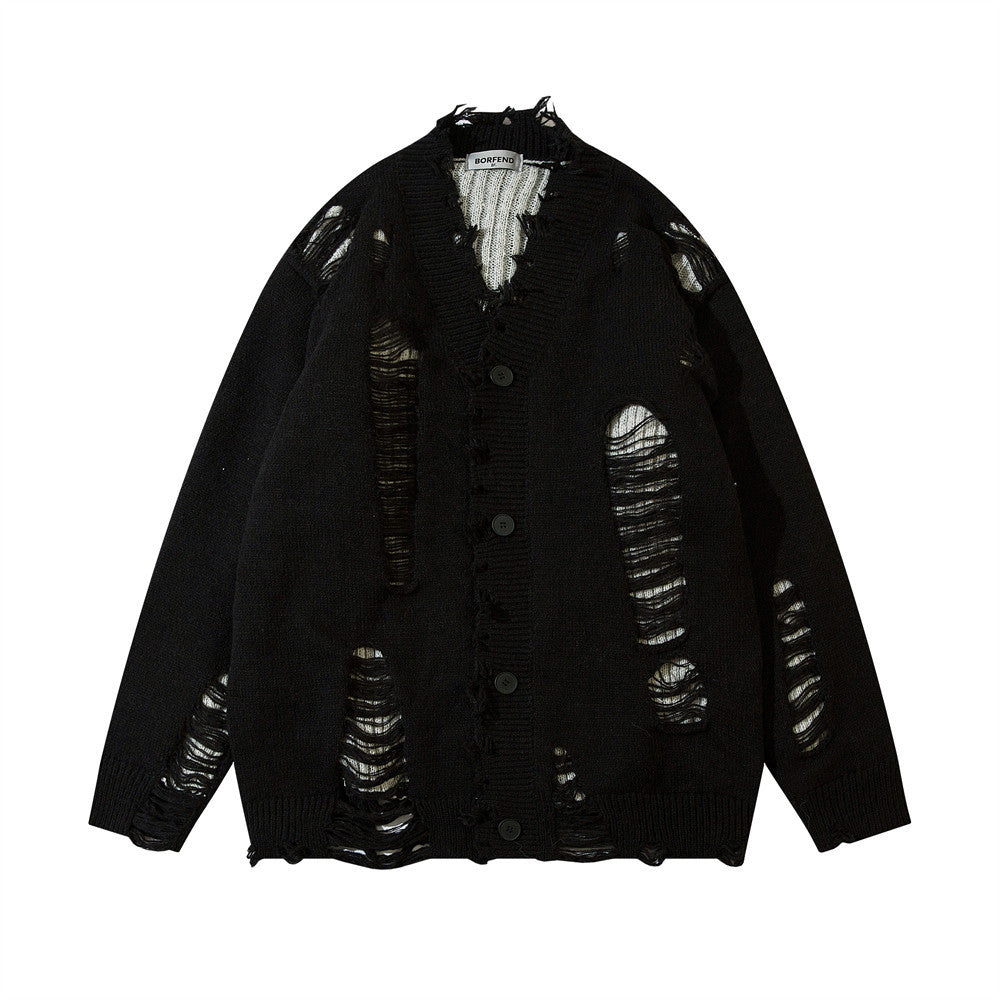 RIPPED KNITTED SWEATER WITH HOLE