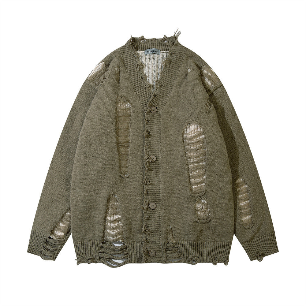 RIPPED KNITTED SWEATER WITH HOLE