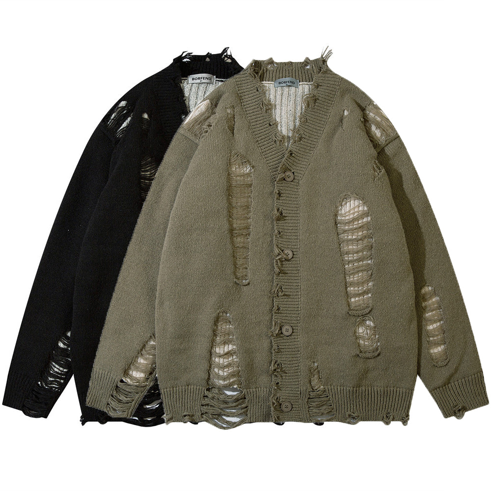 RIPPED KNITTED SWEATER WITH HOLE