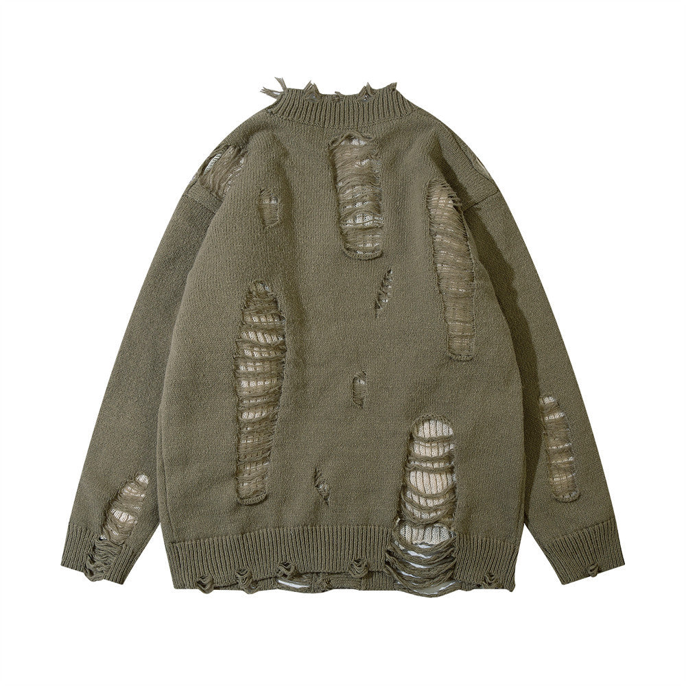 RIPPED KNITTED SWEATER WITH HOLE