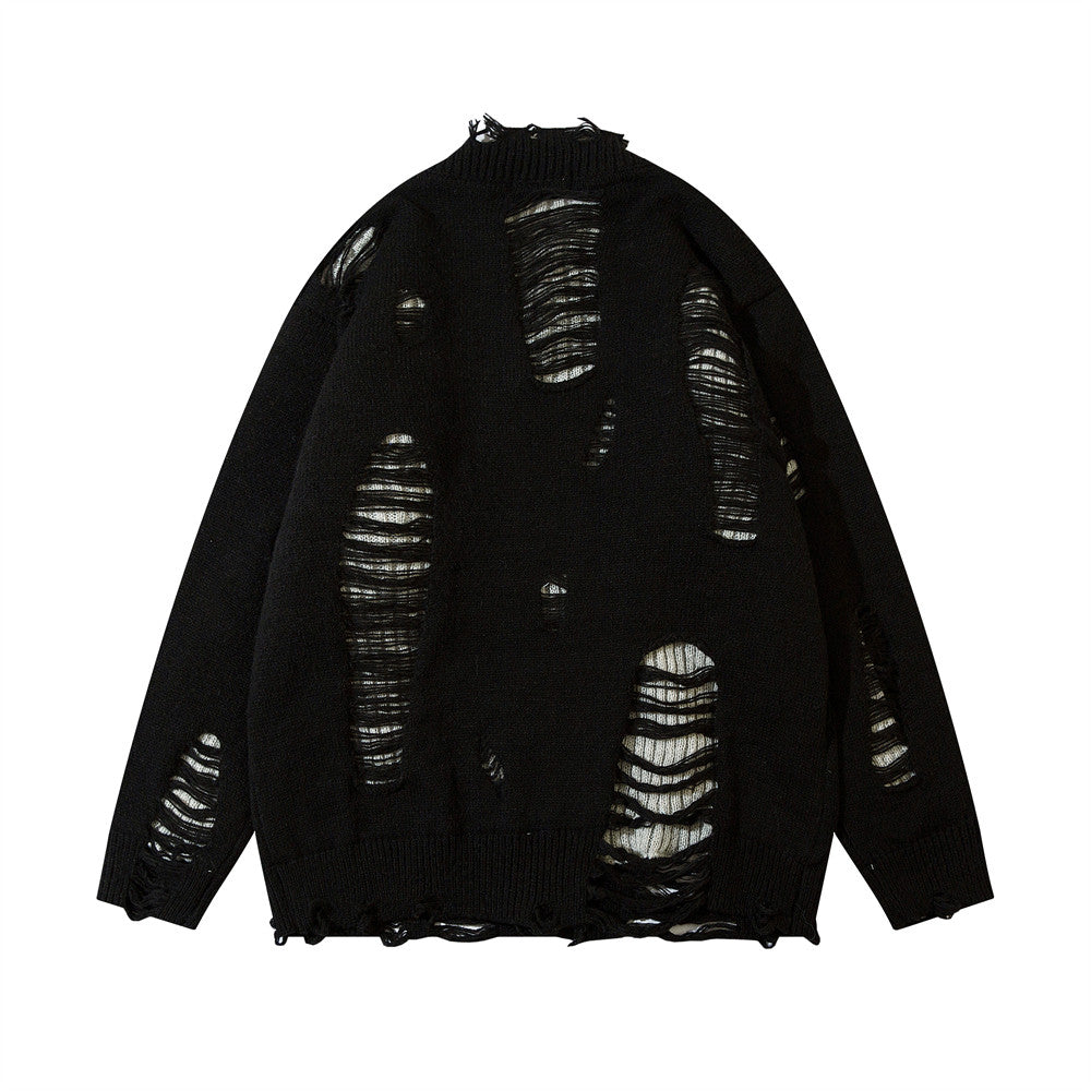 RIPPED KNITTED SWEATER WITH HOLE
