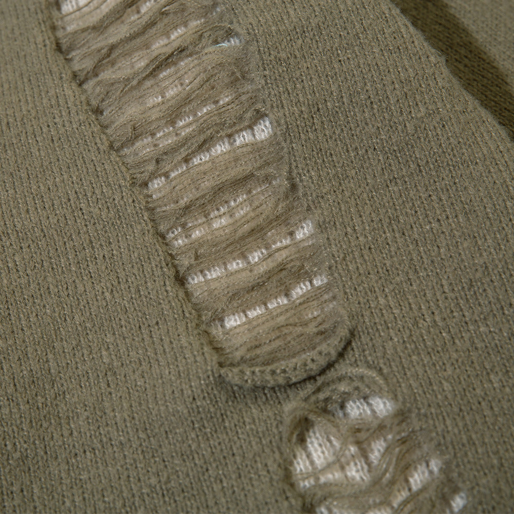 RIPPED KNITTED SWEATER WITH HOLE