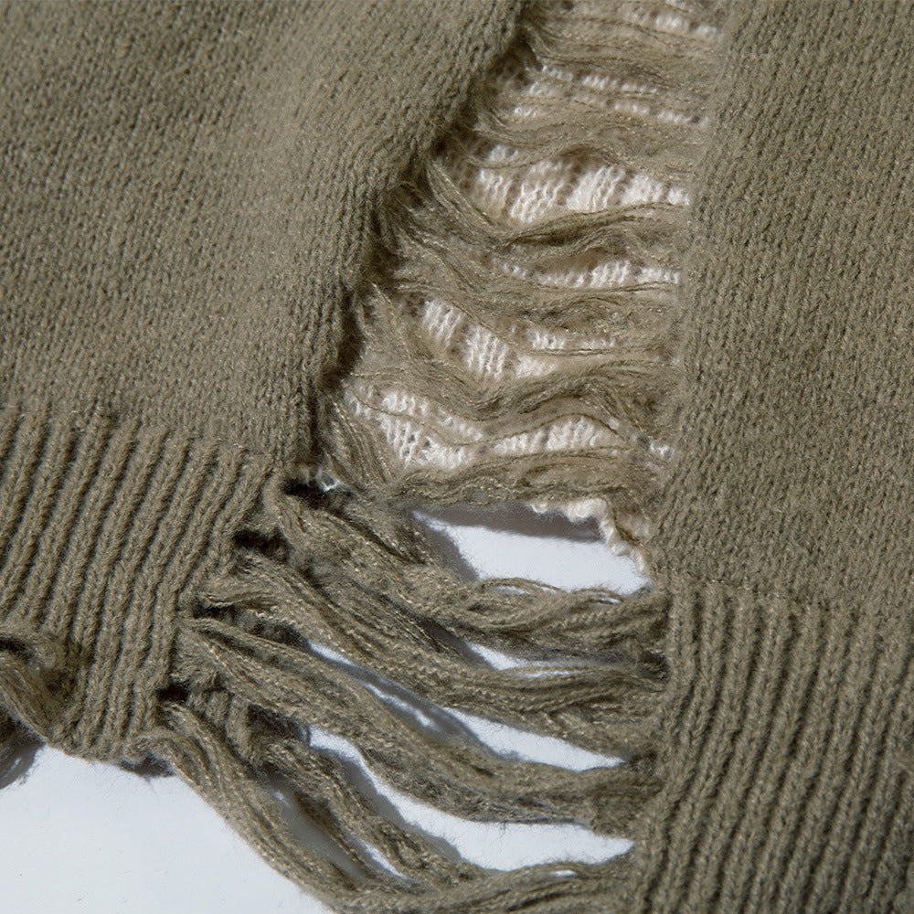 RIPPED KNITTED SWEATER WITH HOLE