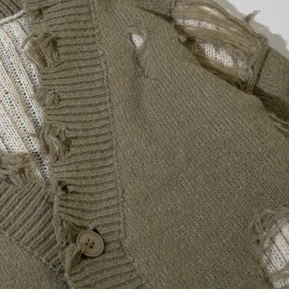 RIPPED KNITTED SWEATER WITH HOLE