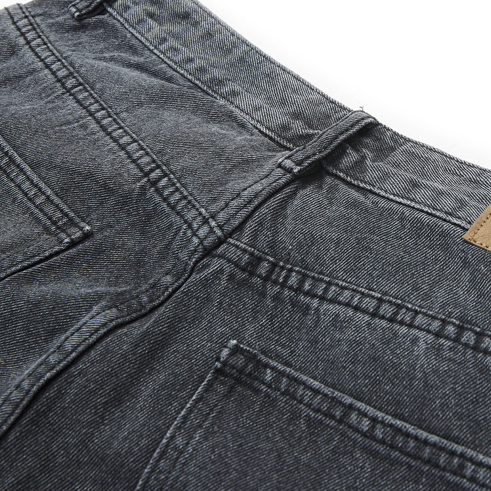 SHREDDED WASHED DENIM KNEE SHORTS DARK GREY JEAN PANTS