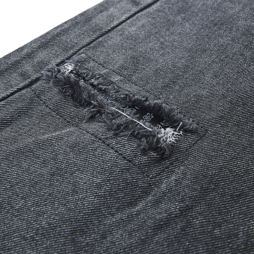 SHREDDED WASHED DENIM KNEE SHORTS DARK GREY JEAN PANTS