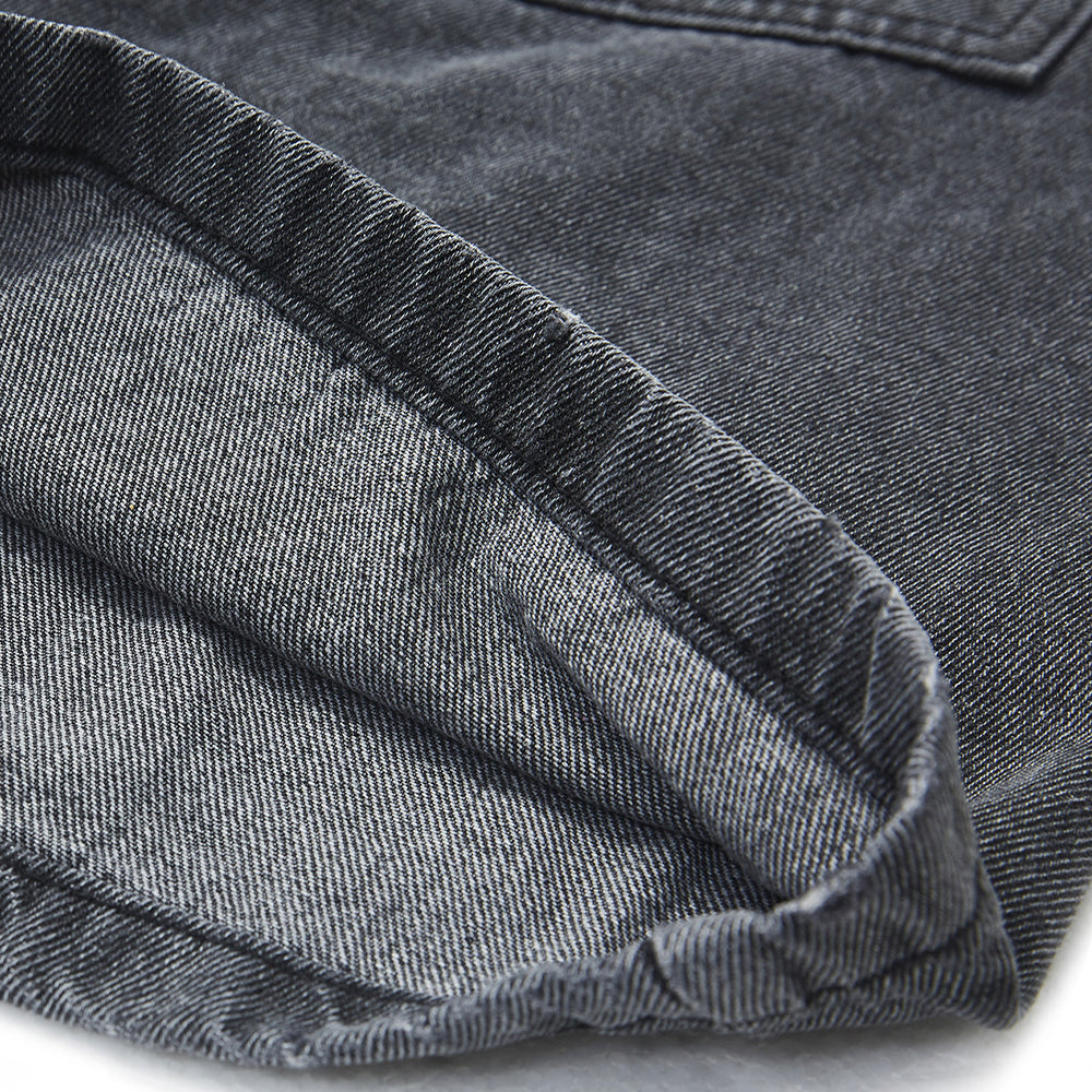 SHREDDED WASHED DENIM KNEE SHORTS DARK GREY JEAN PANTS