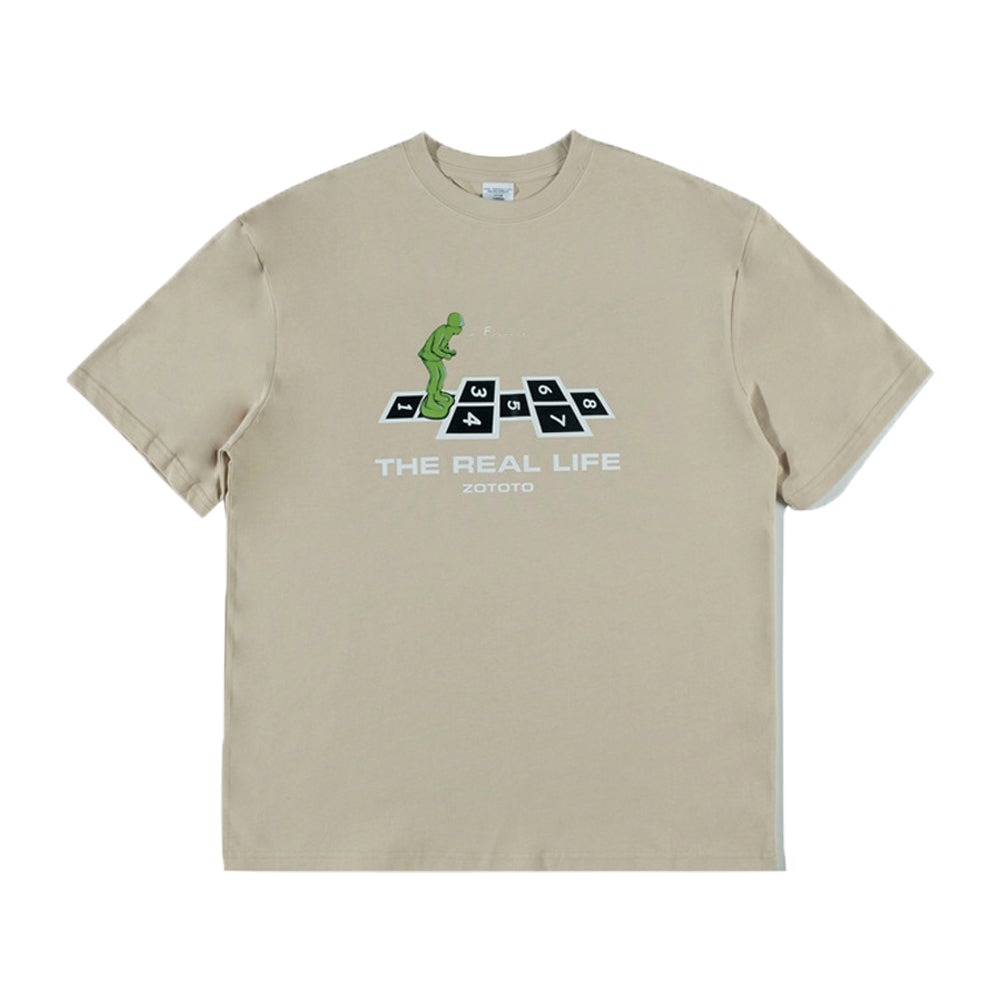 SOLDIER JUMP DIGITAL GRID GAME PRINT LOOSE CASUAL T-SHIRT