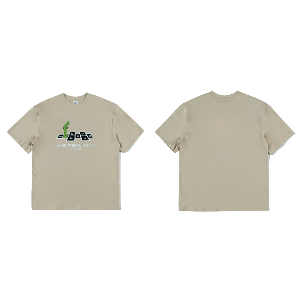 SOLDIER JUMP DIGITAL GRID GAME PRINT LOOSE CASUAL T-SHIRT